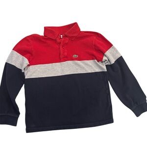 Lacoste Boy’s Polo Navy Red Gray Colorblock Size 10 GUC